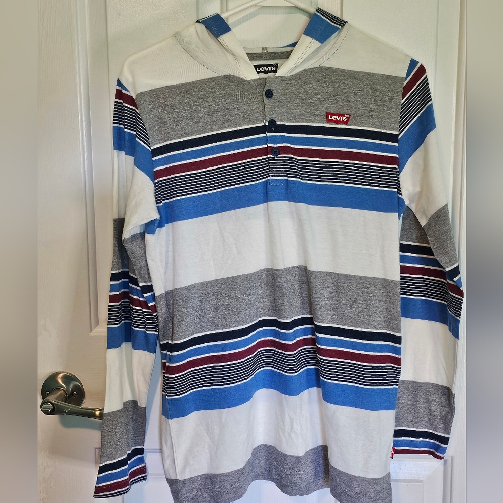 Levi's Striped Long Sleeve Hooded T-Shirt Boy's Sz L (14/16)
